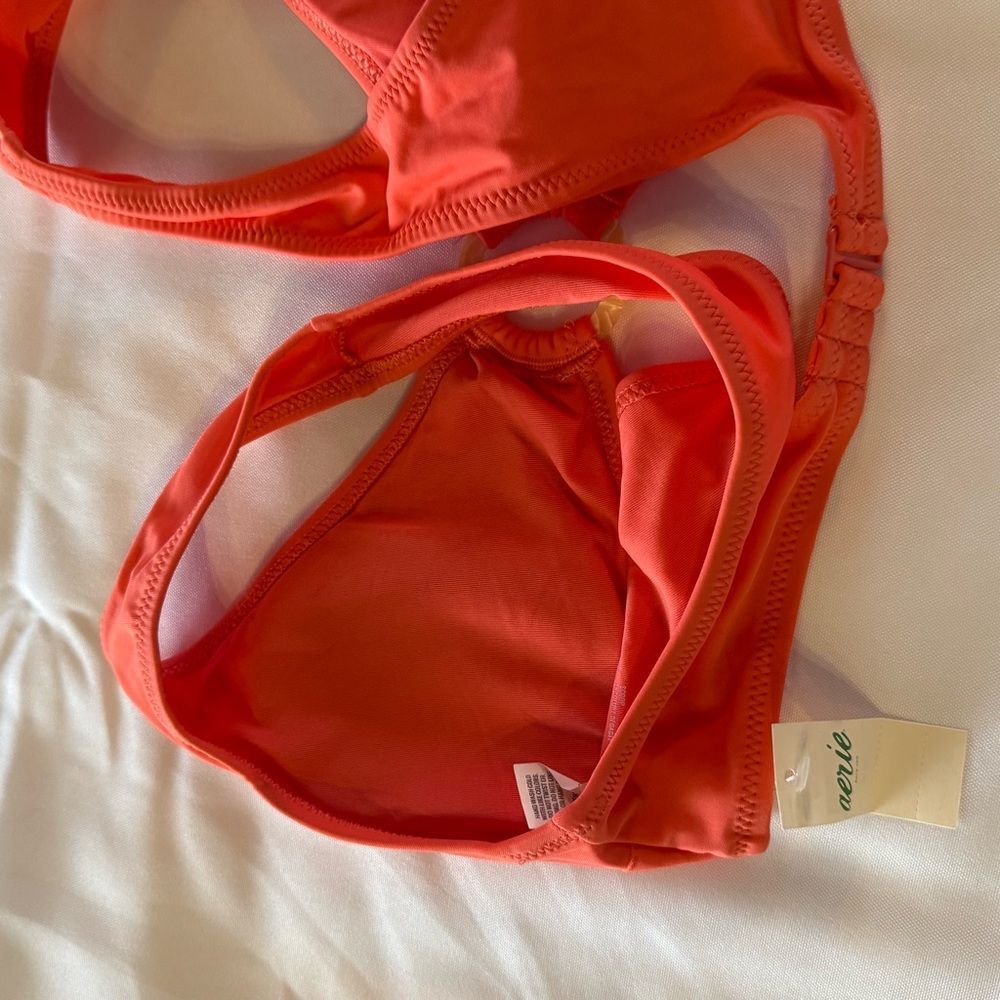 Aerie Coral Bikini Top NWT Ring Detail Padded Size M - Picture 7 of 9